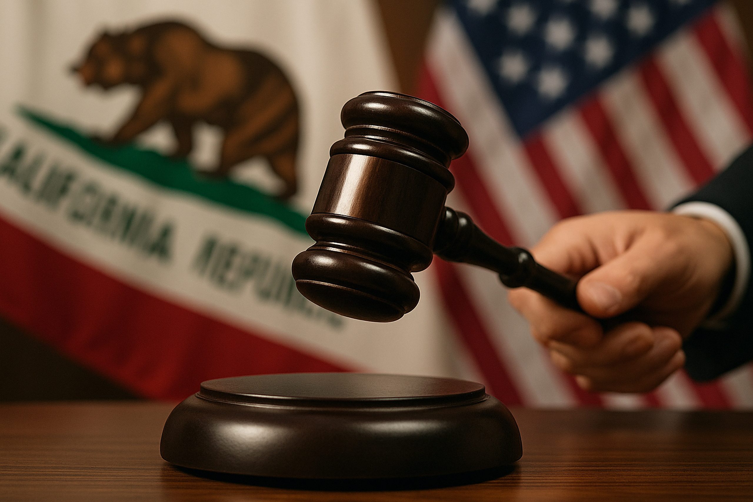 Gavel In Front Of California Flag Scaled