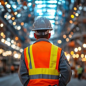 Osha Inspector Conducting Safety Inspection At Busy Construction Site